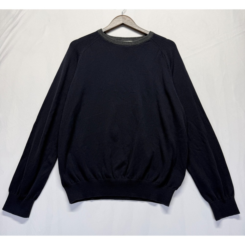 St. John's Bay Sweater Mens Large Navy Blue Cotton‎ Tight Knit Raglan Sleeve
